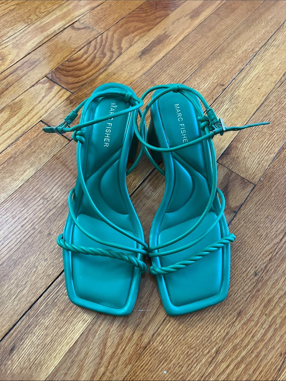 Marc Fisher Green Strappy Square-Toe Sandals